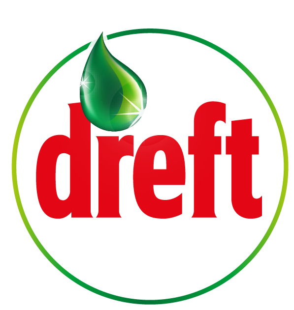 Logo van Dreft – bekend merk voor afwas- en wasmiddelen met krachtige schoonmaakformules