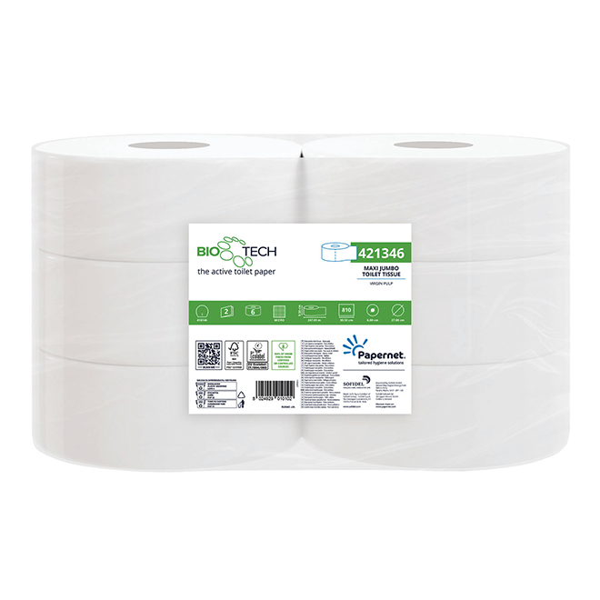 Papernet BioTech, Toiletpapier Maxi Jumbo, cellulose, 2 laags, wit.